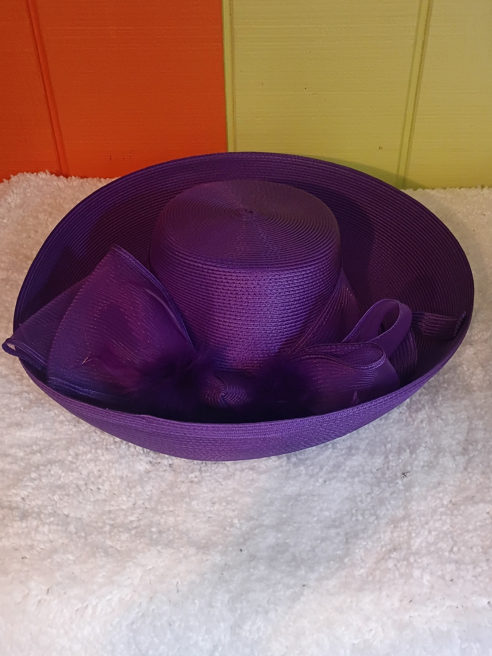 Elegant Purple Wide-Brim Women's Hat with Bow